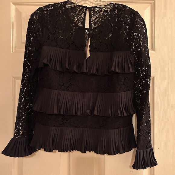 J. Crew, NWT Lace Blouse with Ruffle Accents. Black, Size 2 & 4 - Picture 2 of 10